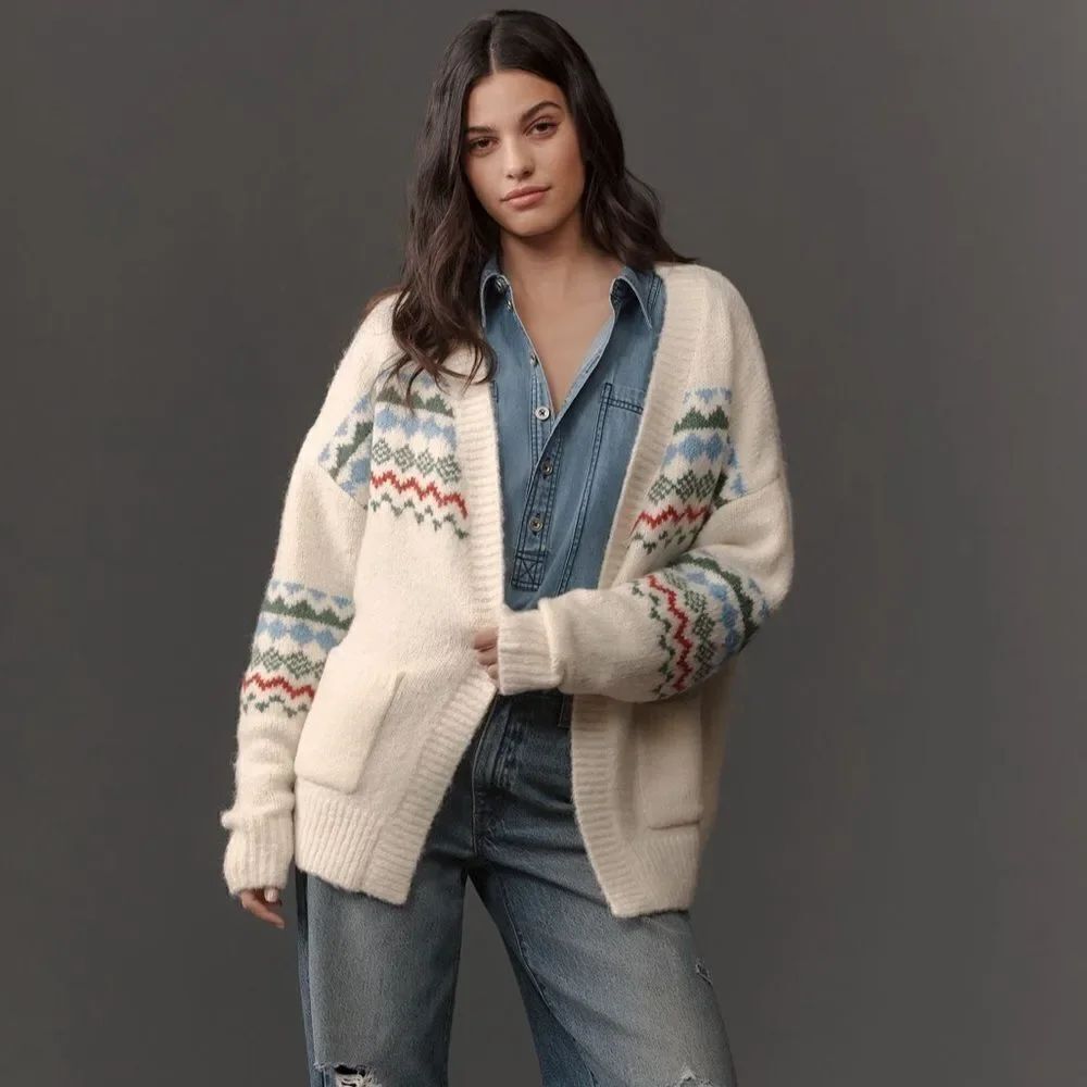 Anthropologie FRNCH Fair Isle Cardigan Sweater NWT